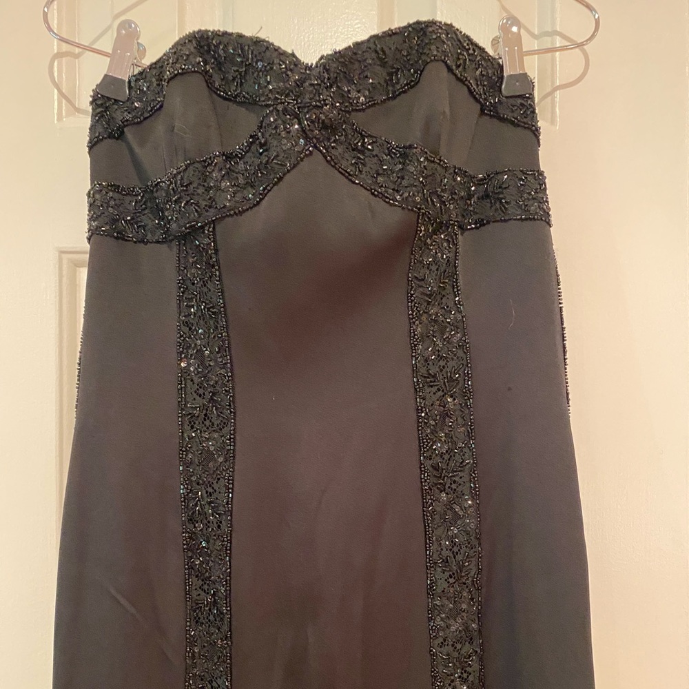 Liancarlo couture gown. Size 10. Black silk satin with black beading.